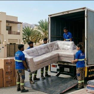 Furniture Movers in Dubai - team is handling the sofa and putting safely into the truck