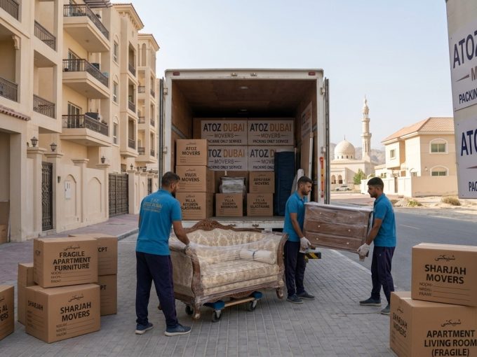 Home movers in Sharjah loading apartment furniture into truck